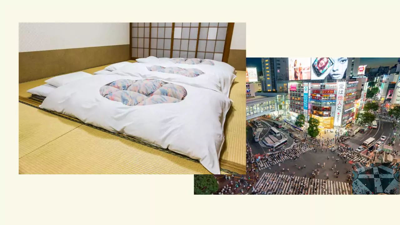 Image shows hotel rooms and scramble crossing of Tokyo. Best Hotels in Tokyo for Tourists Right Now