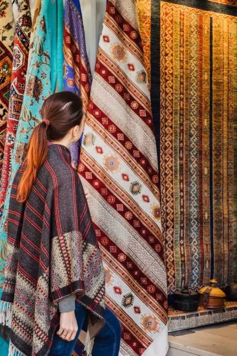 Traveler woman enjoying traditional turkish light lamp decoration design